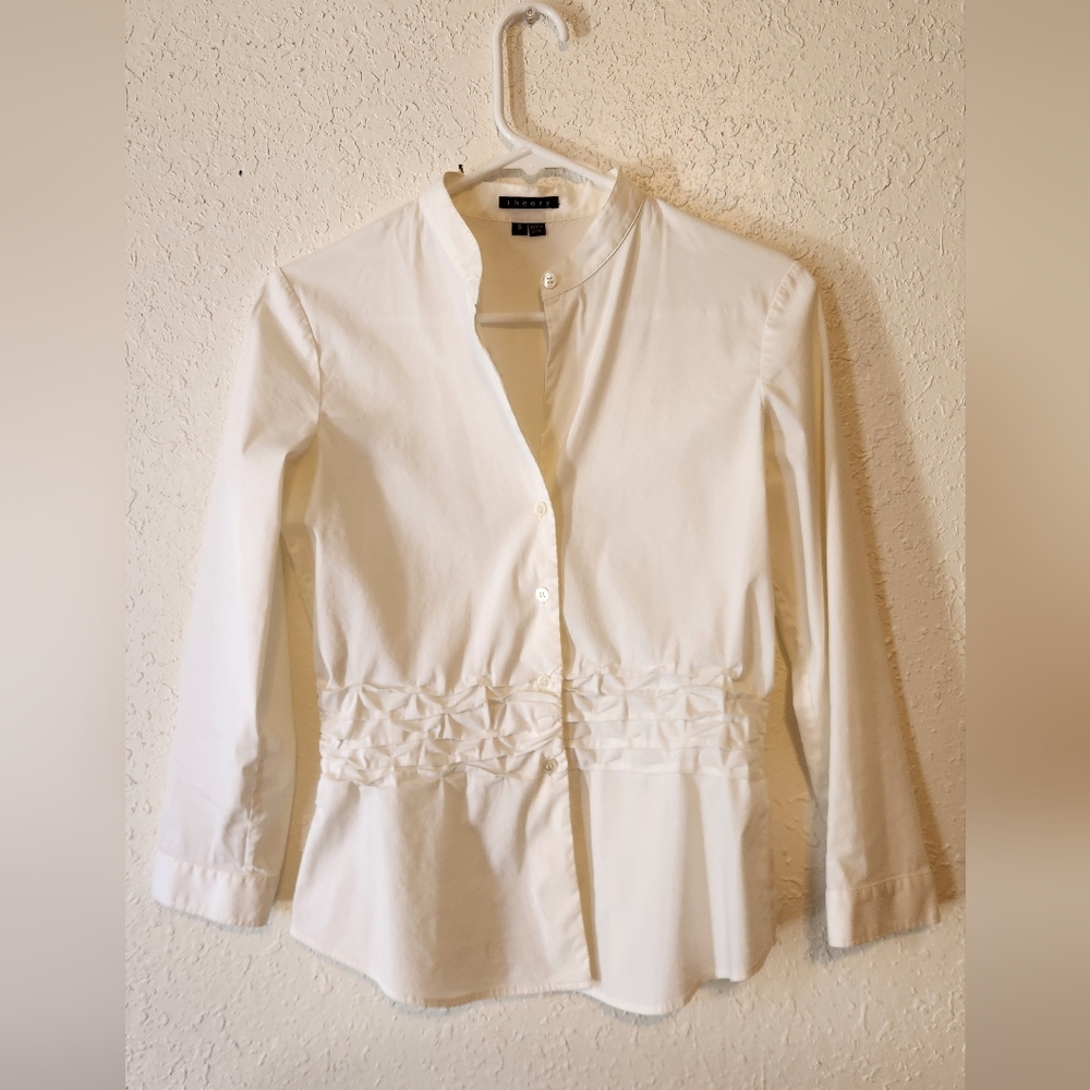 Theory White Button-Up Blouse
